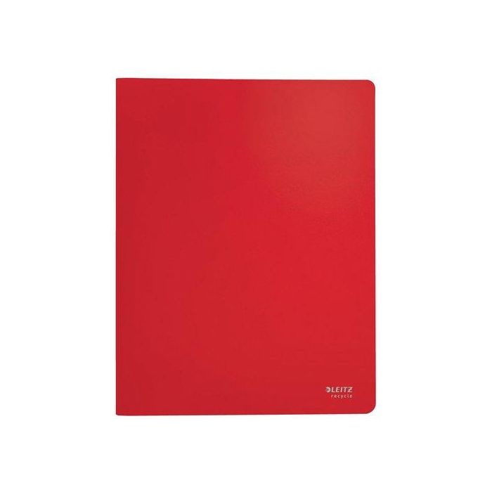 Leitz Carpeta de fundas Recycle DIN A4, 20 Fundas Polipropileno Reciclado, 100% Reciclable, Lomo con Plástico Transparente, Color Rojo