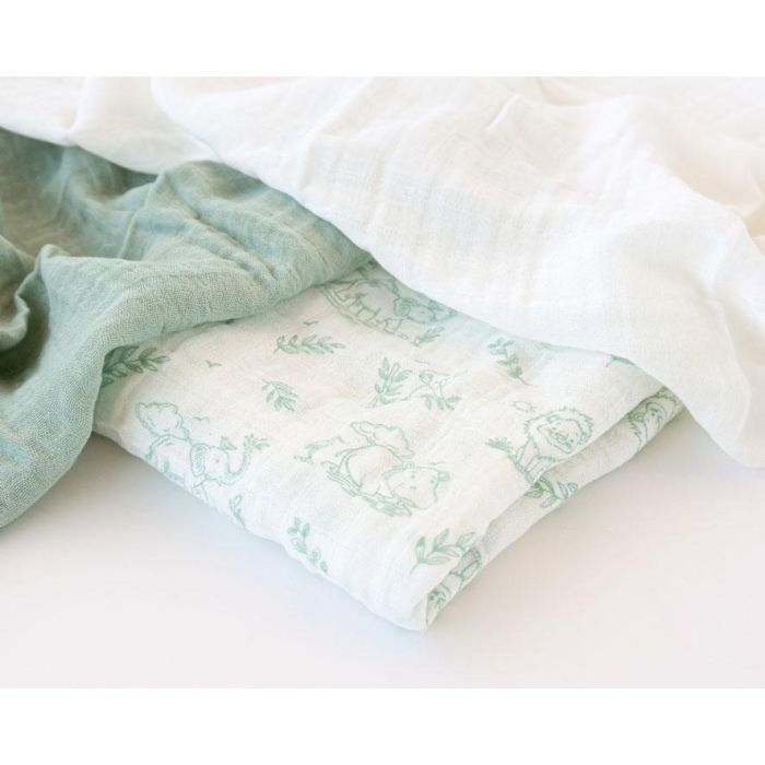 Set De 3 Muselinas Verde, Blanco Y Estampado Selva 70x70 cm Set De 3 Muselinas Verde, Blanco Y Estampado Selva 70x70 cm