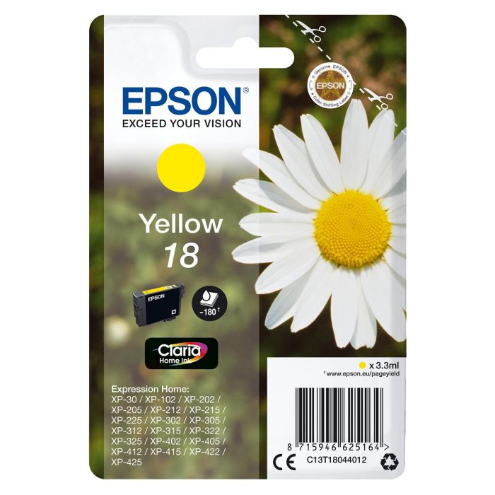 Epson Expression Home XP-102/205/305/405 Cartucho Amarillo nº18 0 Epson Expression Home XP-102/205/305/405 Cartucho Amarillo nº18 0
