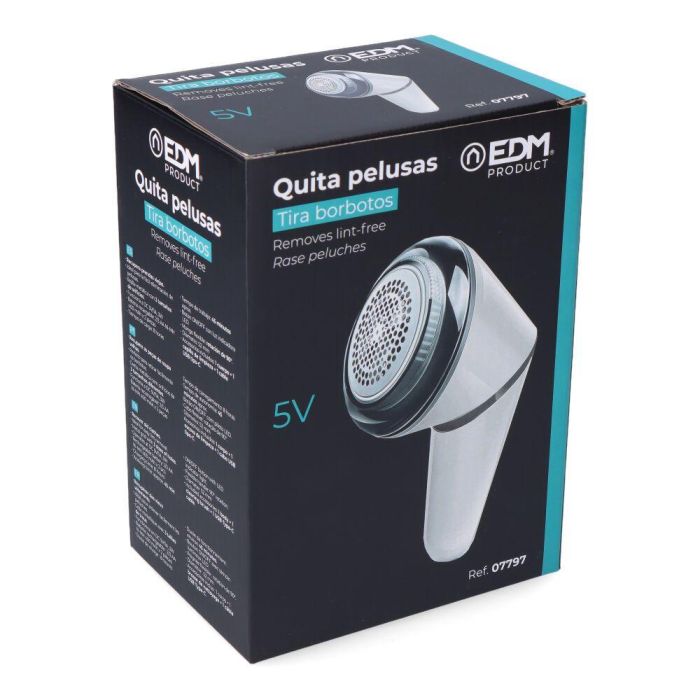 Edm Quita pelusas eléctrico recargable USB-C, 45 min de autonomía, Mango giratorio 90°, Incluye cepillo limpieza, Carga 8h 3