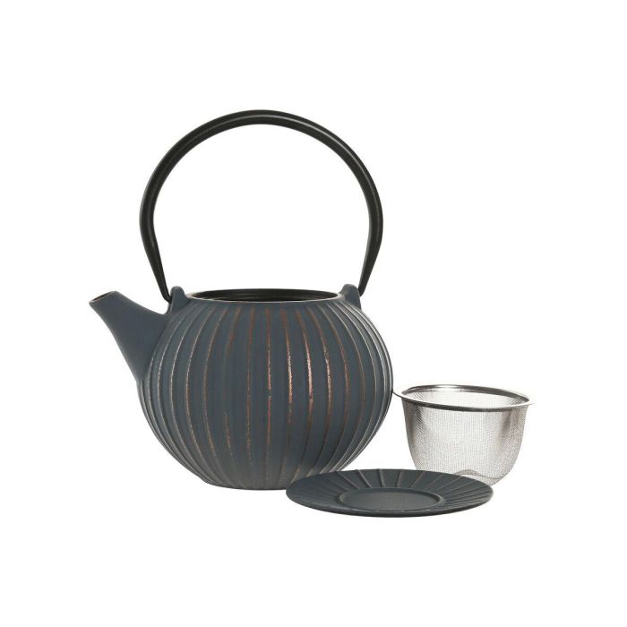 DKD Home Decor Tetera Oriental de Hierro Colado y Acero Inoxidable Turquesa 850ml, Set de 3, Apto para Lavavajillas y Gas 2