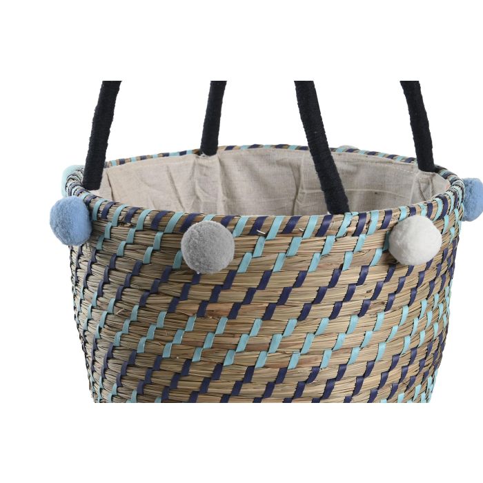 DKD Home Decor Cesta Mediterraneo Multicolor Set de 3 Piezas 43 x 43 x 43 cm Seagrass Poliester Pompones Hecho a mano 1