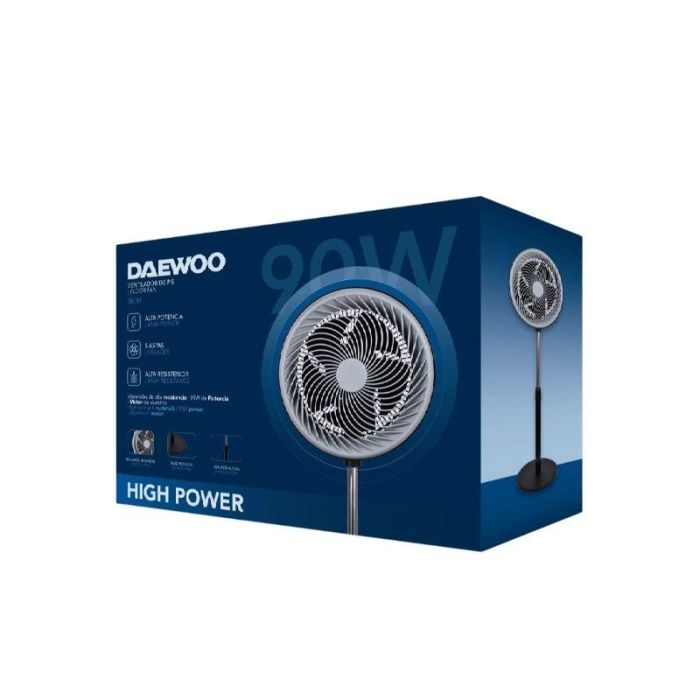DAEWOO Ventilador de Torre 90W Alta Velocidad, 12 Pulgadas / 30 cm, Base Redonda, Negro