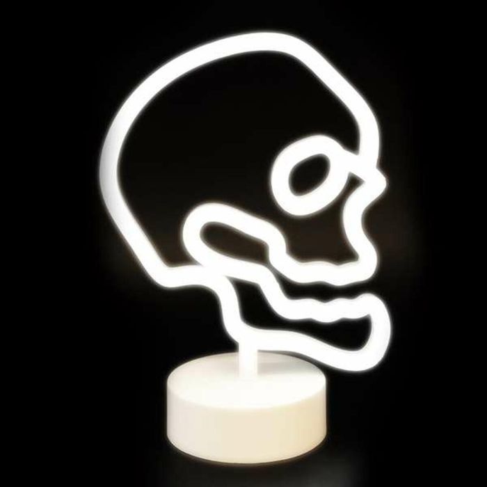 Calavera con soporte y luz neon 18x25 cm 1 Calavera con soporte y luz neon 18x25 cm 1