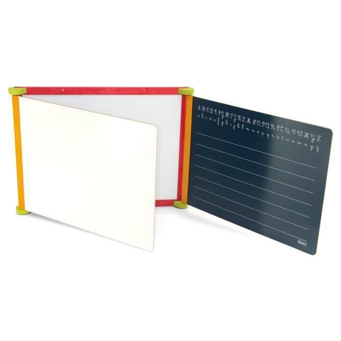 Jeujura Pizarra Tríptico de Madera 3 Caras Magnética, Tiza y Borrable en Seco con Accesorios y Estuche de Lápices para Niños 3+ Años 1