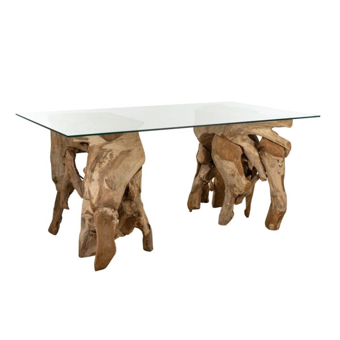 Mesa de Comedor Romimex Natural Vidrio madera de teca 180 x 75 x 100 cm