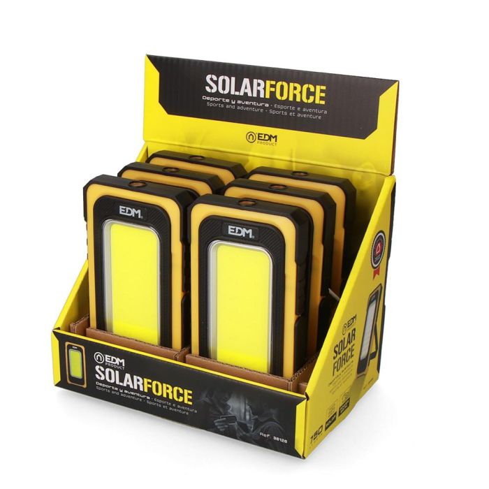 Edm Linterna Solar Force LED COB Recargable USB Panel Solar Imán Gancho 10W 750lm 5