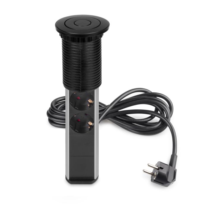 Emuca Multiconector extraíble Vertikal, 3 enchufes tipo Schuko, 2 USB tipo A, Plástico y Aluminio, Pintado negro 6