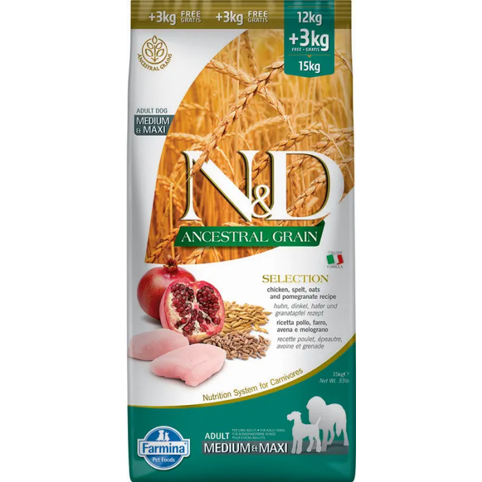 Farmina N&D Dog Selection Ancestral Med Maxi Pollo 12+3 kg