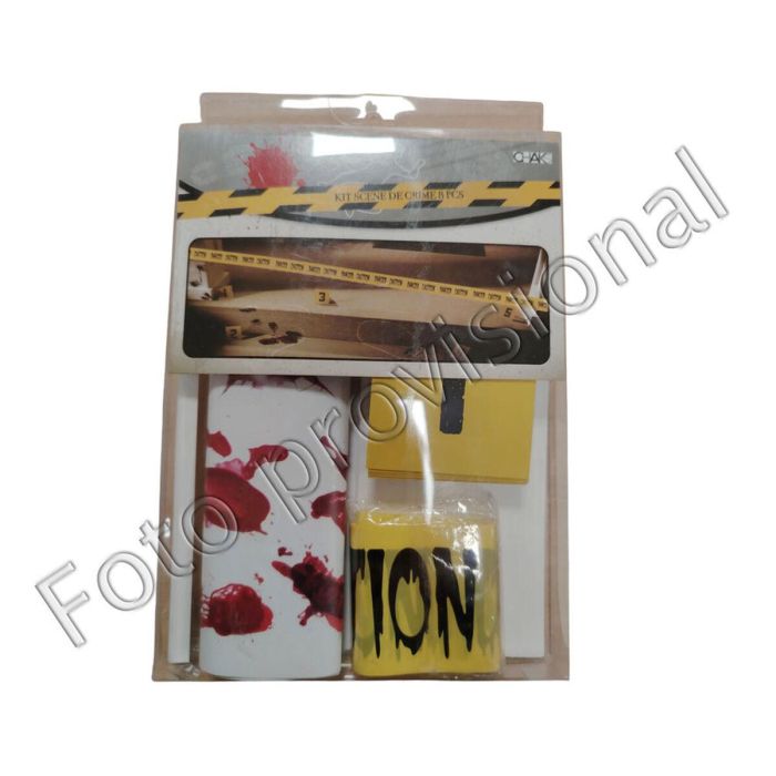 Kit Escena de Crimen Halloween 8 Piezas - Incluye Cinta Caution, Marcadores y Manchas de Sangre para Decoración