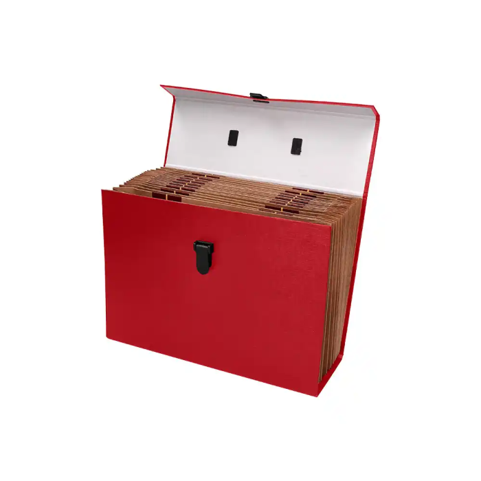 Liderpapel Maletín con fuelle 19 departamentos 255x390x120 mm cartón forrado color rojo 3