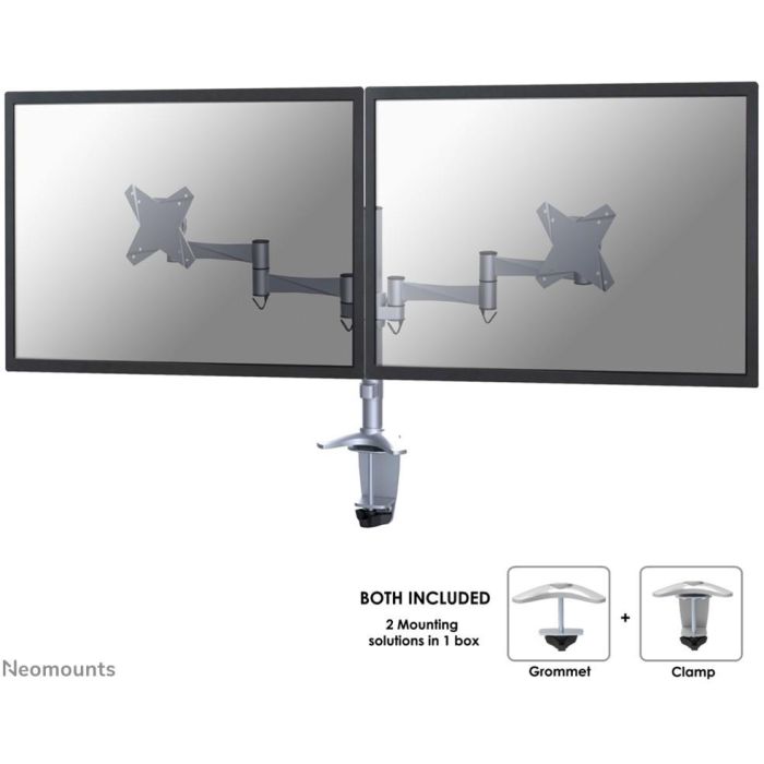 Neomounts FPMA-D1330DSILVER Soporte de Escritorio para 2 Monitores de 10" a 27" (69 cm) y 9 kg, Plateado