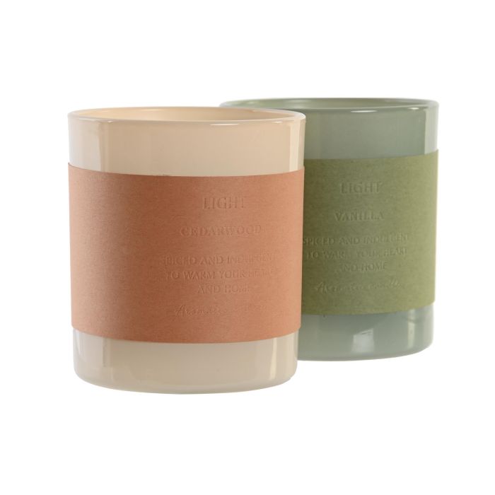 DKD Home Decor Vela Decoración Urban de Cera, 220g, 20h Duración, Colores Surtidos (Verde, Beige) - 8x8x9 cm, Pack 12 Unidades