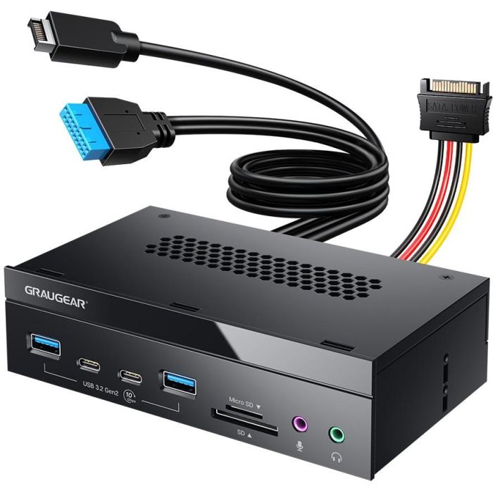 GrauGear G-MP03CR-AU Multi Frontal 3.5" USB 3.2 Gen1 Tipo-A/C, 10Gbps, Lector Tarjetas SD/MicroSD para PC
