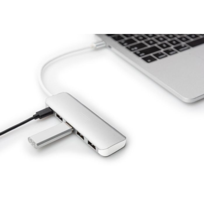 DIGITUS USB-C-Hub 4-Port 3.0->4xA3.0 1xC-PD intgr.Kabel wei 1