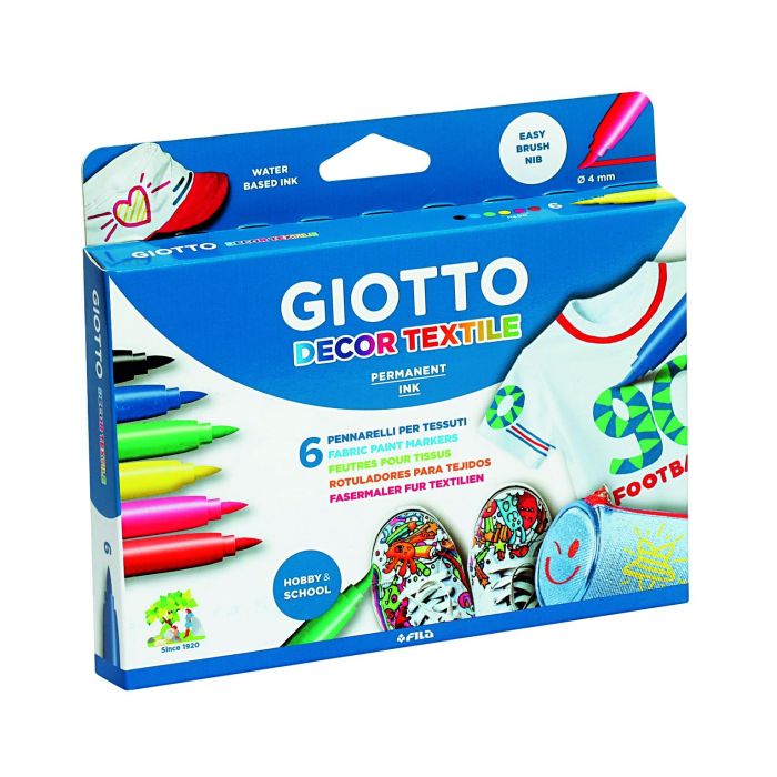 Giotto Rotuladores permanentes decor textil colores estuche de 6u