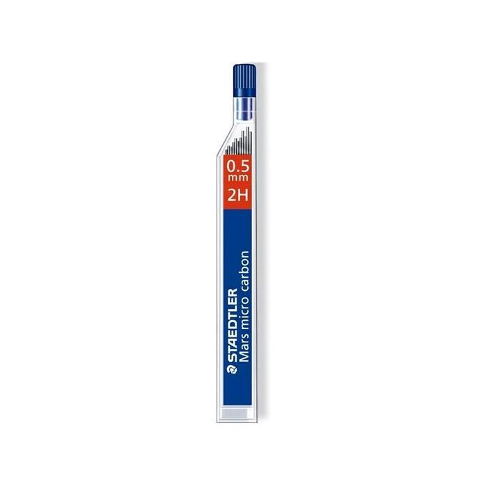 Staedtler Minas Mars Micro Carbon Hi-Polymer 0.5 mm 2H - Estuche de 12 Unidades de Grafito Fino Resistente a la Rotura (12 Unidades)