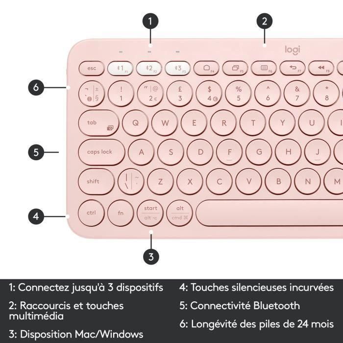 Teclado - Inalámbrico - LOGITECH - Multidispositivo K380 - BLUETOOTH - Diseño compacto - Rosa 5