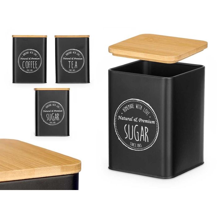 Tarro Tapa Bambu 3 Modelos Negro Kinvara 10X13CM (12 Unidades) Tarro Tapa Bambu 3 Modelos Negro Kinvara 10X13CM (12 Unidades)