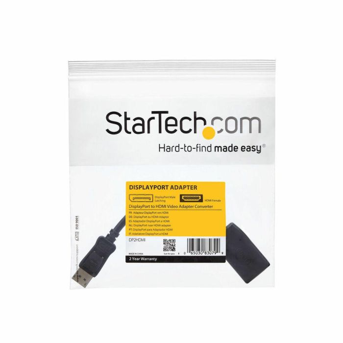 Adaptador DisplayPort a HDMI Startech DP2HDMI Negro 1 Adaptador DisplayPort a HDMI Startech DP2HDMI Negro 1