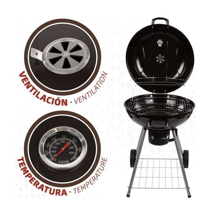 Barbacoa de Carbón con Ruedas Aktive Aluminio Metal esmaltado textileno 57 x 86 x 57 cm Negro 5