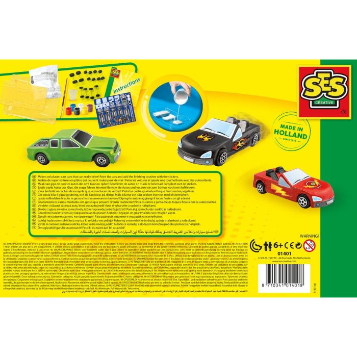 Ses Creative Kit para Moldear y Pintar Coches de Yeso para Hacer Autos que Ruedan 6 Ses Creative Kit para Moldear y Pintar Coches de Yeso para Hacer Autos que Ruedan 6