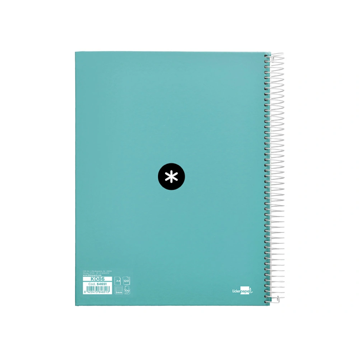 Antartik Cuaderno espiral A4 micro tapa forrada 120 hojas 90 gr cuadro 5mm 5 bandas color menta 2
