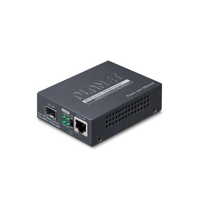 PLANET GT-805A-PD Conversor de Medios Gigabit Ethernet 10/100/1000BASE-T a SFP 100/1000BASE-X, con PoE+ PD 802.3at