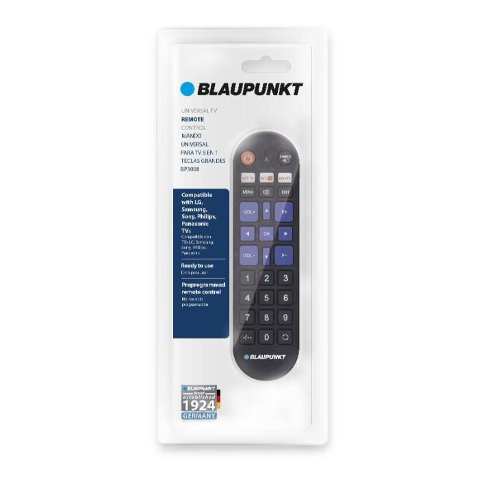 Blaupunkt Mando TV Universal 5 en 1, Teclas Grandes, Listo Para Usar, Compatible con LG, Samsung, Sony, Philips, Panasonic