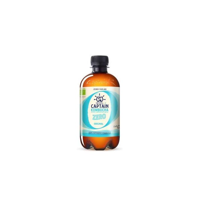 CAPTAIN Kombucha Zero Original Bio 400ml - Té verde fermentado, 0% azúcar, 0% calorías, sin gluten