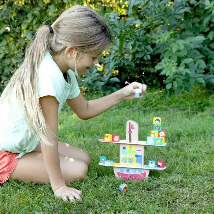 Ses Creative Barco de Equilibrio de Madera para Niños a partir de 3 años, Juego de Tablero Multijugador con 16 Piezas de Animales y Dado 2