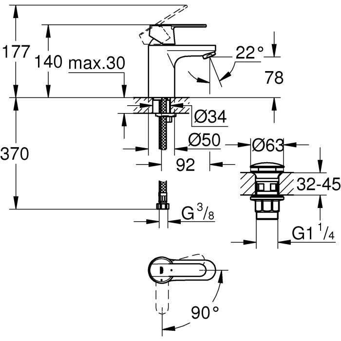 GROHE - Mezclador monomando de lavabo - Tamaño S 4