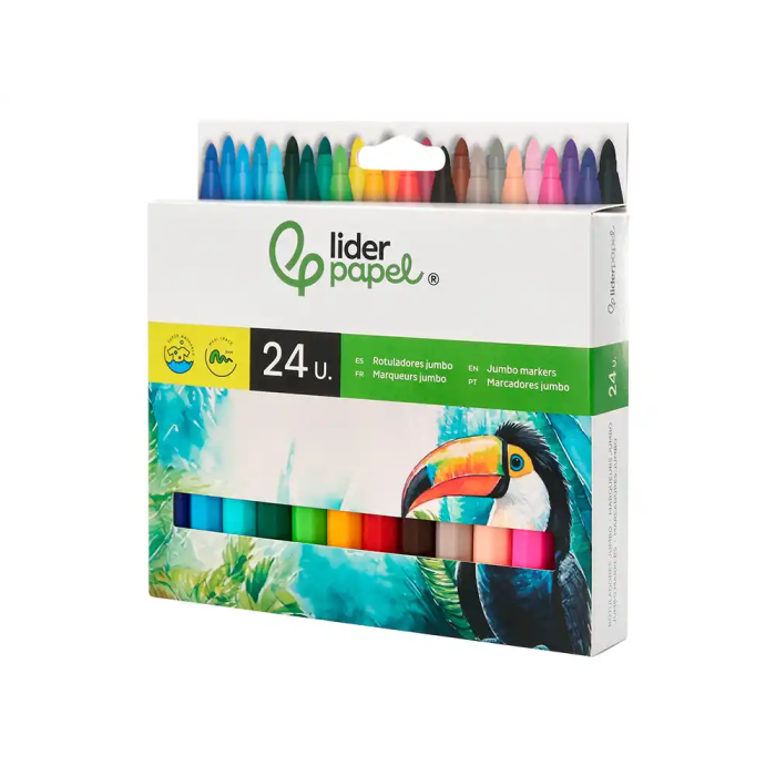 Liderpapel Rotulador Jumbo Caja 24 Unidades Colores Surtidos Punta Gruesa Tinta Lavable 3
