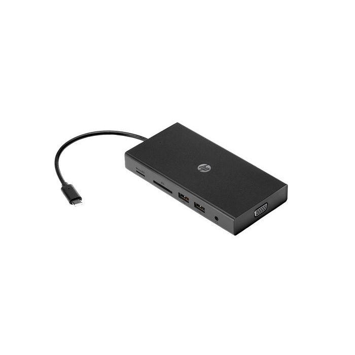HP Concentrador Multipuerto USB-C Portátil para Viajes, 6 Puertos con Transferencia de Datos, Carga, Ethernet 1 Gbps, HDMI y VGA Simultáneos 2
