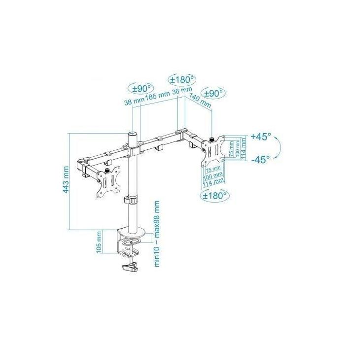 TooQ DB1232TN-B Soporte de Mesa para 2 Monitores de 13 a 32 pulgadas, VESA 75/100, Articulado Giratorio e Inclinable, Negro 4 TooQ DB1232TN-B Soporte de Mesa para 2 Monitores de 13 a 32 pulgadas, VESA 75/100, Articulado Giratorio e Inclinable, Negro 4