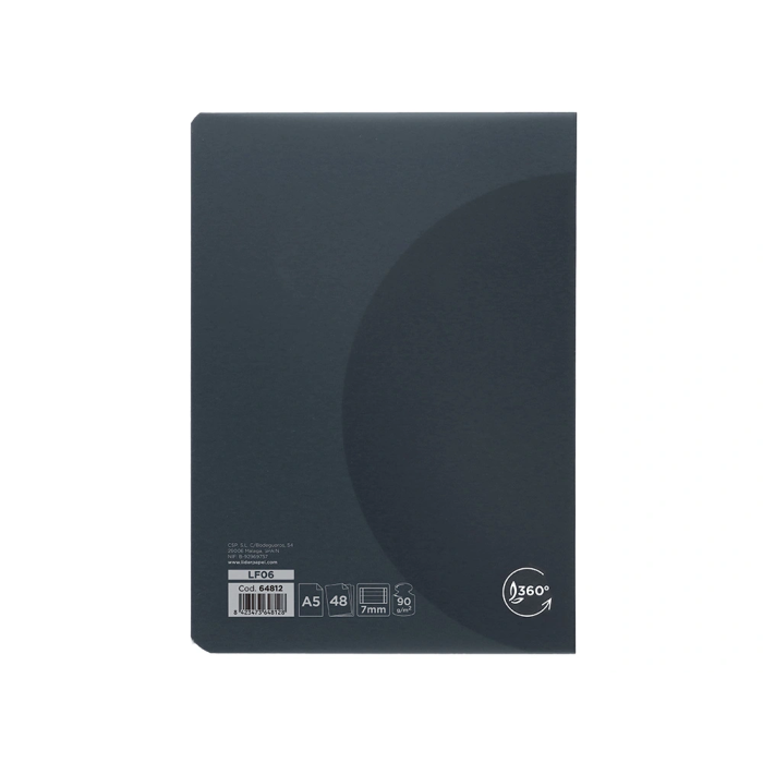 Liderpapel Libreta A5 48 Hojas 90gr Rayado Horizontal Tapa Plástico Negra 1