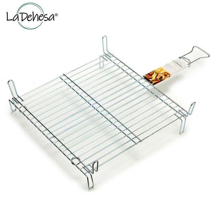 La Dehesa Parrilla Doble Zincada 50x50 cm Metal Acero Zincado Plateado 4 Patas Asa Cierre (Set de 5) 1