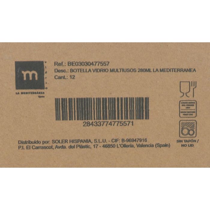 Botella de vidrio multiusos 280 ml - La Mediterranea (24 Unidades) 6 Botella de vidrio multiusos 280 ml - La Mediterranea (24 Unidades) 6