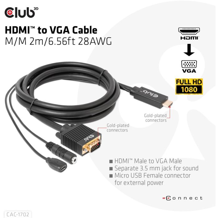 Club3D Kabel HDMI+Micro-USB-Buchse > VGA+3.5mm 2m St/Bu 3 Club3D Kabel HDMI+Micro-USB-Buchse > VGA+3.5mm 2m St/Bu 3