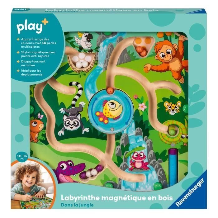 Ravensburger -PLAY + - Laberinto magnético de madera En la jungla - A partir de 18 meses - Versión francesa - 34018 Ravensburger -PLAY + - Laberinto magnético de madera En la jungla - A partir de 18 meses - Versión francesa - 34018