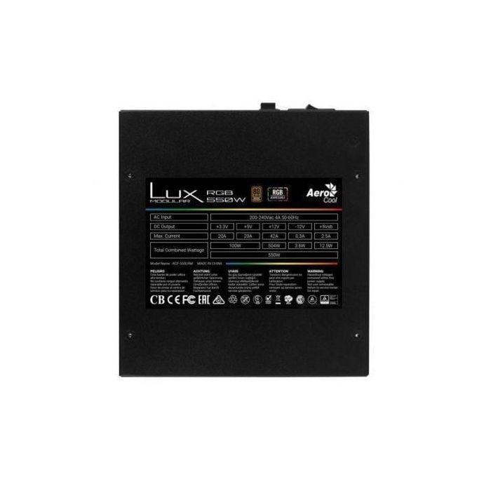 Fuente de Alimentación Aerocool LUX RGB 550M/ 550W/ Ventilador 12cm/ 80 Plus Bronze 2 Fuente de Alimentación Aerocool LUX RGB 550M/ 550W/ Ventilador 12cm/ 80 Plus Bronze 2