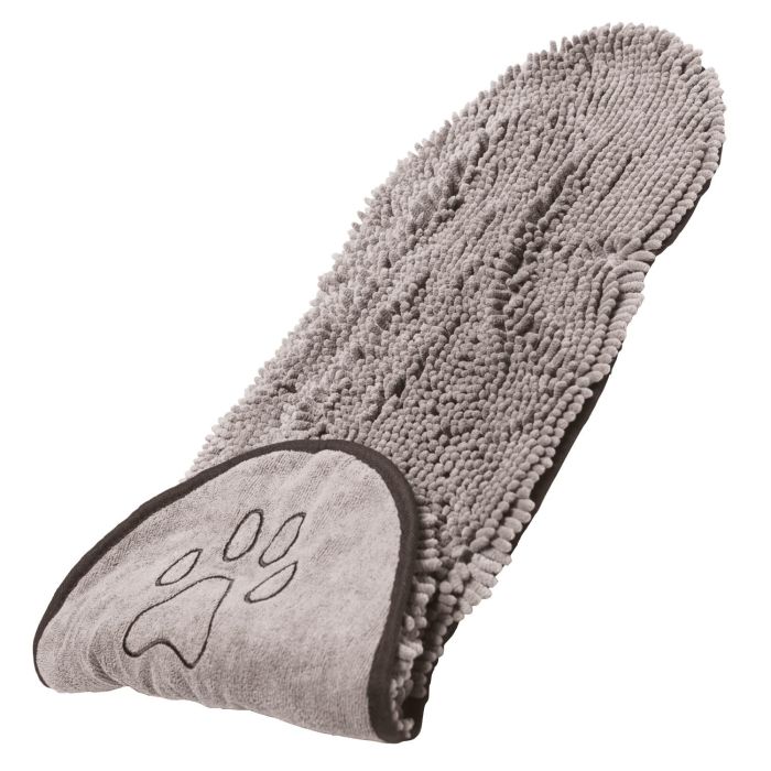 Dog Gone Smart Dirty Dog Shammy Toalla Súper Absorbente de Microfibra para Perros, Secado Rápido, con Bolsillos para Manos, 33x79 cm Gris