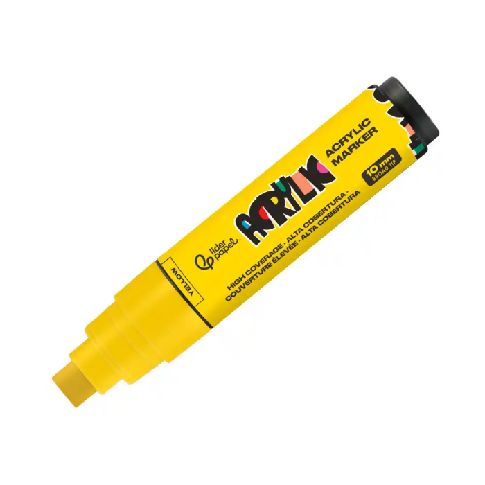 Liderpapel Rotulador Acrilico Base Agua Todo Tipo de Superficie Punta Rectangular 10 mm Amarillo 1
