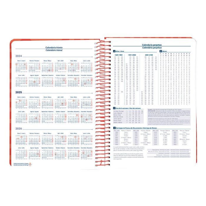 Agenda Espiral Liderpapel Syros A5 2025 Dia Pagina Color Rojo Papel 60 gr 6