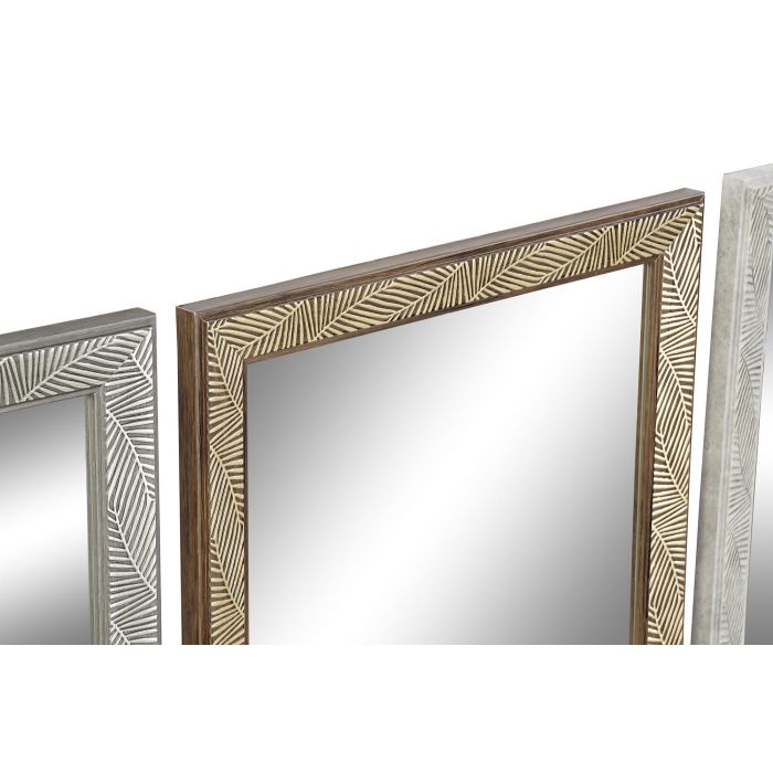 DKD Home Decor Espejo de Pared Tropical Hojas Natural Gris, de Cristal y Ps, 66x36x2 cm, Colección Hojas Espejo (8 Unidades) 1