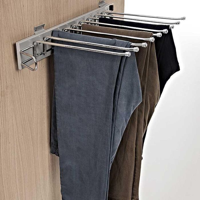 HERRAJES ALK Pantalonero Lateral Optima Extraíble de Acero Cromado, 9 Perchas Antideslizantes y Guía Lateral Izquierda 1