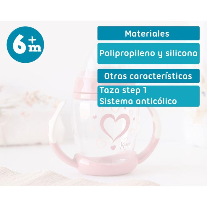 KioKids Taza de Aprendizaje Step 1 Corazones Soft Nordic +6 meses Color Rosa 5