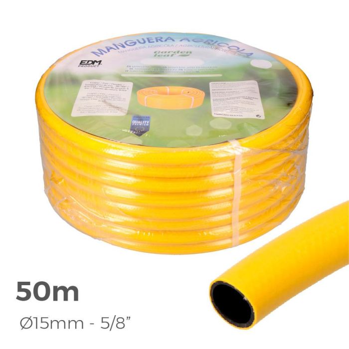 Edm Manguera Agrícola 50 m (5/8" 15 mm) Amarilla Flexible PVC Antitorsión 3 Capas 25 bar Anti-UV Anti-Algas 1
