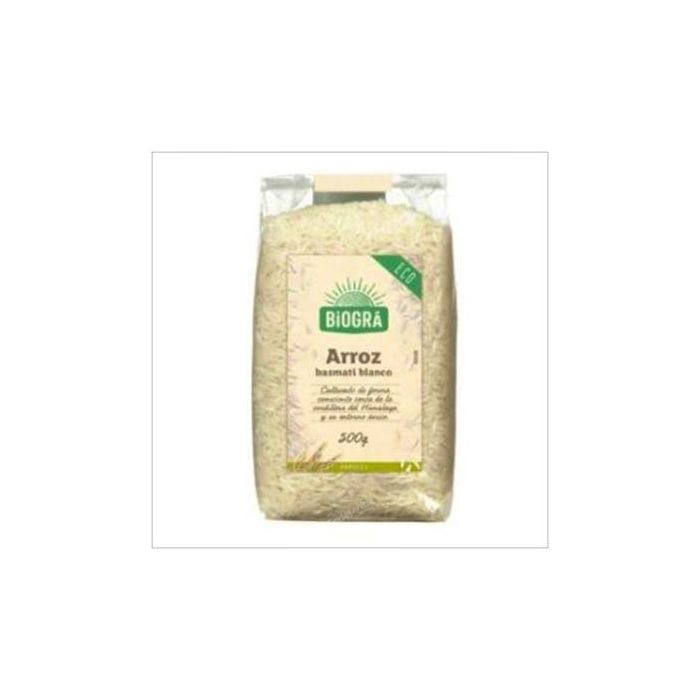 BIOGRA Arroz Basmati Blanco 500g Ecológico. Textura suelta, sabor ligero y perfumado. Ideal para una dieta equilibrada.