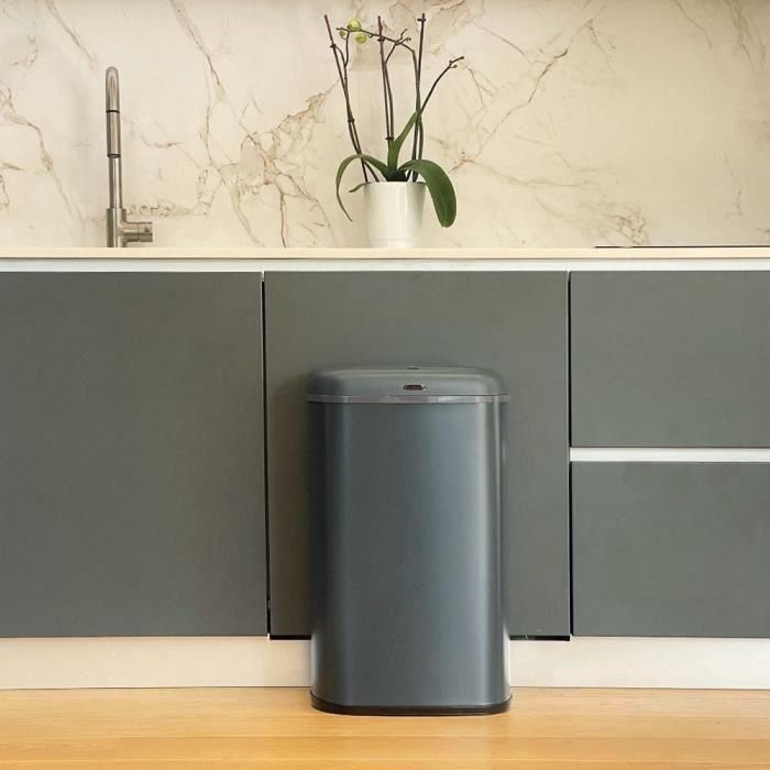 Cubo de basura de cocina automático - LOGAN - KITCHEN MOVE - 58 L - Acero inoxidable gris mate con flejes 3